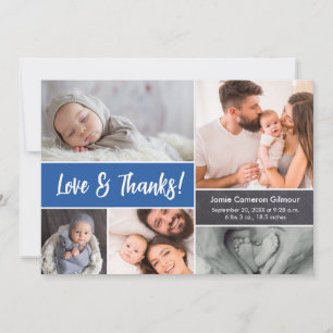 Tarjeta De Agradecimiento Amor y Gracias Collage de Fotos Bebé Azul