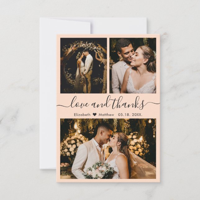 Tarjeta De Agradecimiento Amor y gracias Collage de fotos Boda Gracias (Anverso)