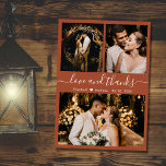 Tarjeta De Agradecimiento Amor y gracias Collage de fotos Terracotta Boda<br><div class="desc">Moderno y elegante guión de "Amor y Gracias" Terracota Boda 3 Collage de fotos Tarjeta de agradecimiento. Elegante, boda de moda, plantilla de tarjeta de agradecimiento con tres (3) fotos en la parte delantera y una (1) foto en la parte posterior. Con el texto "Amor y agradecimiento" en una tipografía...</div>