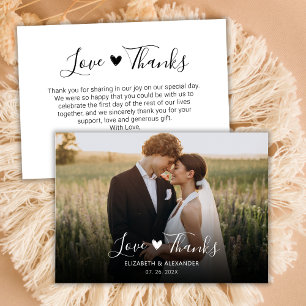 Tarjeta De Agradecimiento Amor y Gracias Corazón Chic Script Foto de Boda