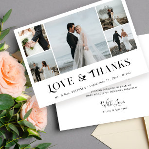 Tarjeta De Agradecimiento Amor y gracias elegante boda de collage de 5 fotos