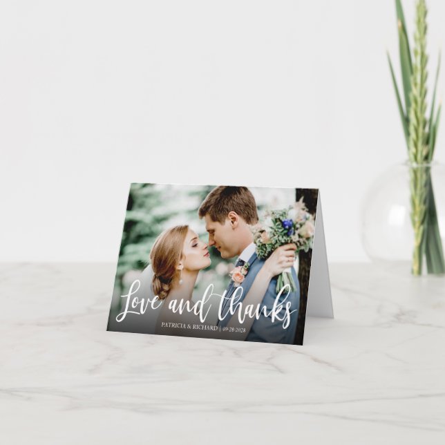 Tarjeta De Agradecimiento Amor Y Gracias Elegante Boda Fotográfico Gracias (Anverso)