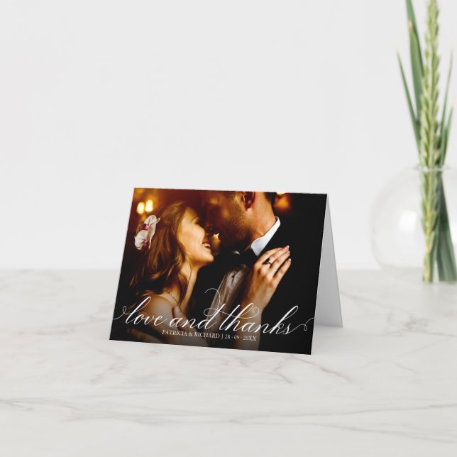 Tarjeta De Agradecimiento Amor Y Gracias Elegante Boda Gracias Foto (Anverso)