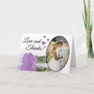 Tarjeta De Agradecimiento Amor y gracias elegante Boda Rosa Lilac Purple