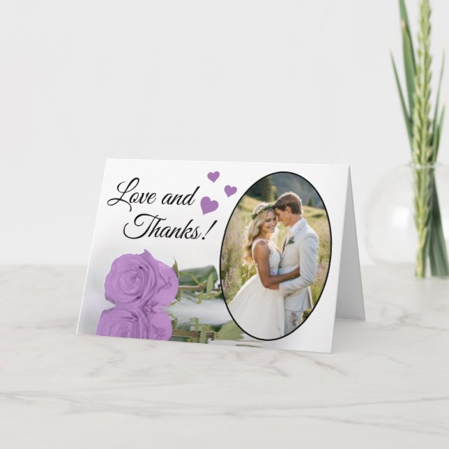 Tarjeta De Agradecimiento Amor y gracias elegante Boda Rosa Lilac Purple (Anverso)