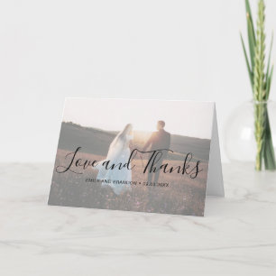 Tarjeta De Agradecimiento Amor y Gracias Escritura Elegante Foto Boda