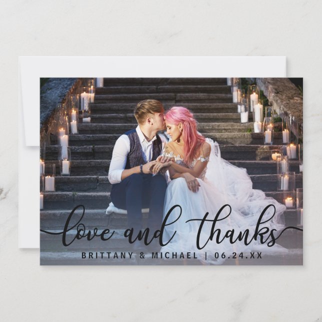 Tarjeta De Agradecimiento Amor y gracias | Foto Boda moderna Gracias (Anverso)