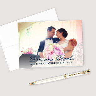 Tarjeta De Agradecimiento Amor y Gracias Foto de Boda Azul Marino