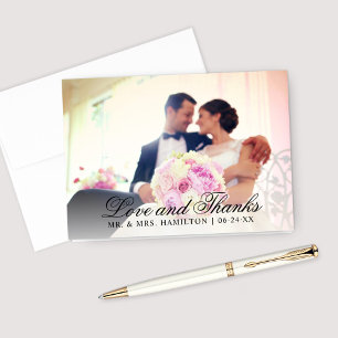 Tarjeta De Agradecimiento Amor y Gracias Foto de Boda Negra Elegante