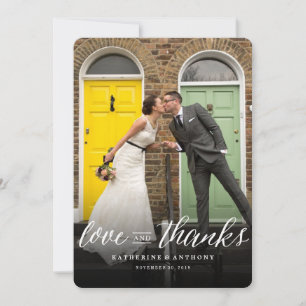 Tarjeta De Agradecimiento Amor Y Gracias, Foto De Estilo Guión Moderno Boda