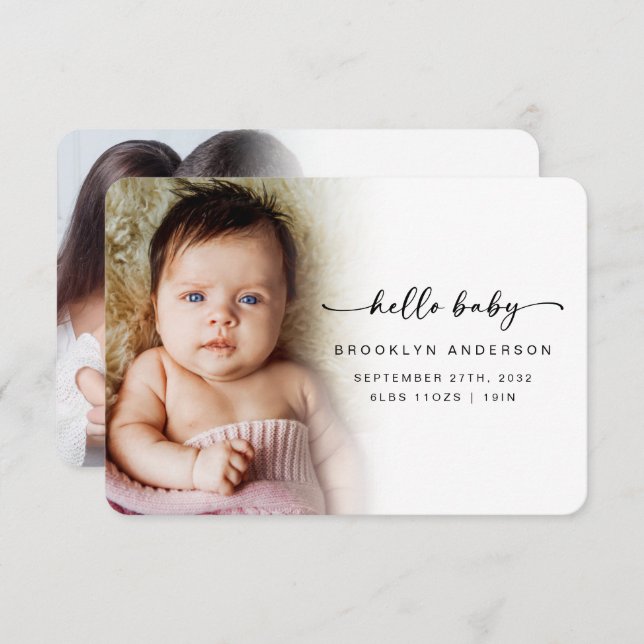 Tarjeta De Agradecimiento Amor y gracias | Foto Overlay Hello Baby (Anverso / Reverso)