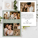 Tarjeta De Agradecimiento Amor y gracias guión Collage de fotos verde Boda<br><div class="desc">Elegante Script Sage Green Boda Collage de fotos Gracias Cartas. Moderna y mínima plantilla de tarjeta de agradecimiento boda con cinco (5) fotos en la parte delantera y una (1) foto en la parte trasera. Con el texto "Amor y gracias" en una hermosa letra de escritura tipográfica a mano en...</div>