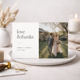 Tarjeta De Agradecimiento Amor y Gracias Minimalista Foto de Boda Rústica