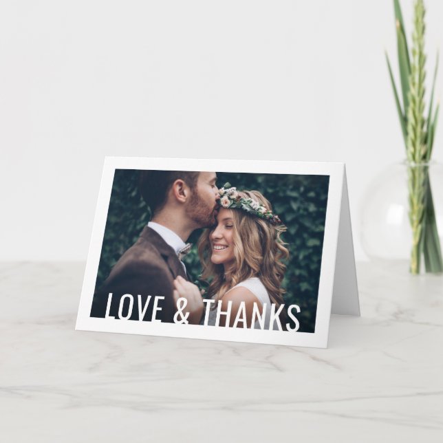 Tarjeta De Agradecimiento Amor y gracias Moderno Simple 2 Foto Boda plegado (Anverso)