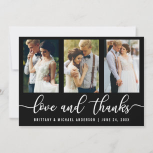 Tarjeta De Agradecimiento Amor y gracias modernos de la boda de 3 fotos