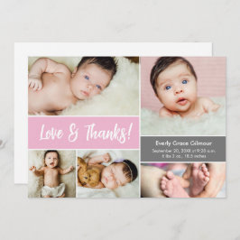 Tarjeta De Agradecimiento Amor y gracias Personalizado Rosa Fotos Baby Showe