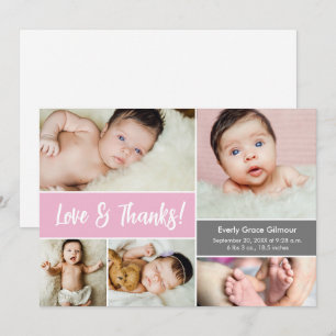 Tarjeta De Agradecimiento Amor y gracias Personalizado Rosa Fotos Baby Showe