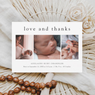 Tarjeta De Agradecimiento Amor y gracias Recién nacido de 3 Collages de foto