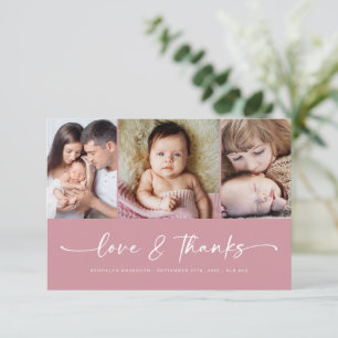 Tarjeta De Agradecimiento Amor y gracias   Recién nacido fotográfico Rosa Mo