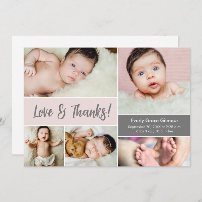Tarjeta De Agradecimiento Amor y gracias Rubor Pink Photos Baby Shower (Anverso / Reverso)