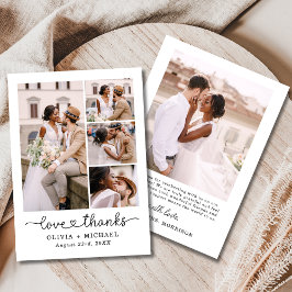 Tarjeta De Agradecimiento Amor y gracias Script Cinco Collages de fotos Boda