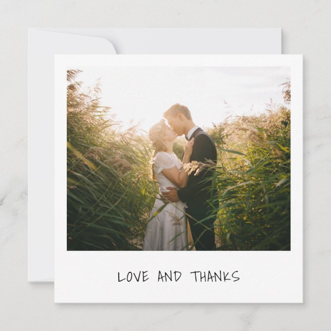Tarjeta De Agradecimiento Amor y gracias simple Boda de fotografía Minimalis (Anverso)