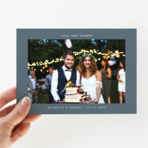 Tarjeta De Agradecimiento Amor y gracias simple Boda foto pizarra azul