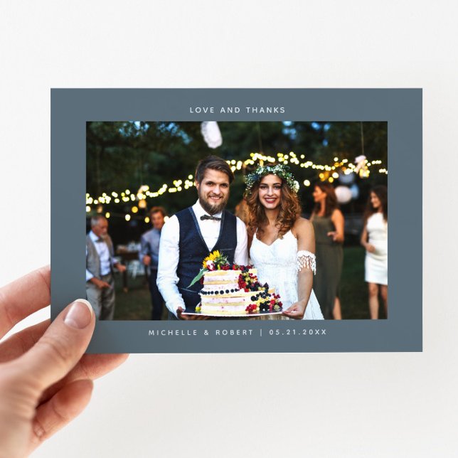 Tarjeta De Agradecimiento Amor y gracias simple Boda foto pizarra azul (Subido por el creador)