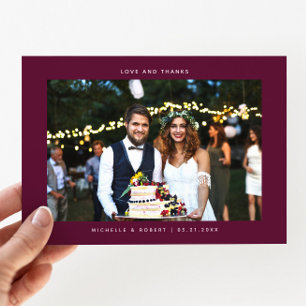 Tarjeta De Agradecimiento Amor y gracias simple foto Boda Cranberry