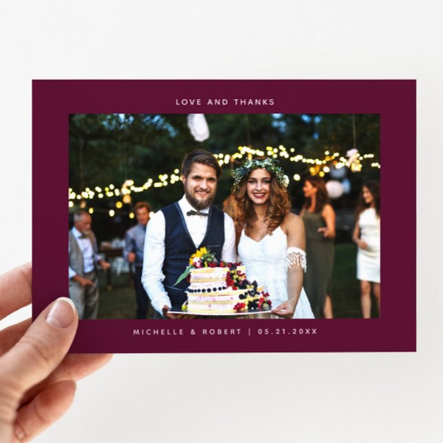 Tarjeta De Agradecimiento Amor y gracias simple foto Boda Cranberry (Subido por el creador)