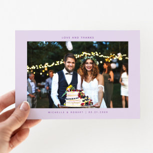 Tarjeta De Agradecimiento Amor y gracias simple foto Boda Lilac