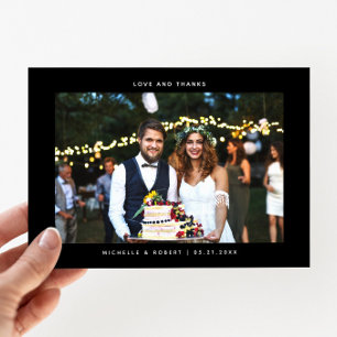 Tarjeta De Agradecimiento Amor y gracias simple foto Boda negro