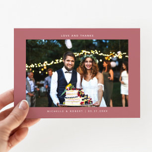 Tarjeta De Agradecimiento Amor y gracias simple foto Boda rosada