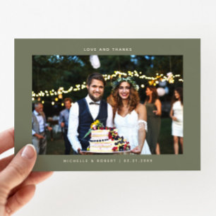 Tarjeta De Agradecimiento Amor y gracias simple foto Boda Sage Green