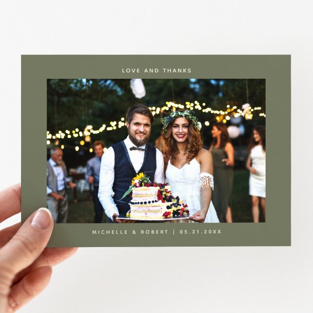 Tarjeta De Agradecimiento Amor y gracias simple foto Boda Sage Green (Subido por el creador)