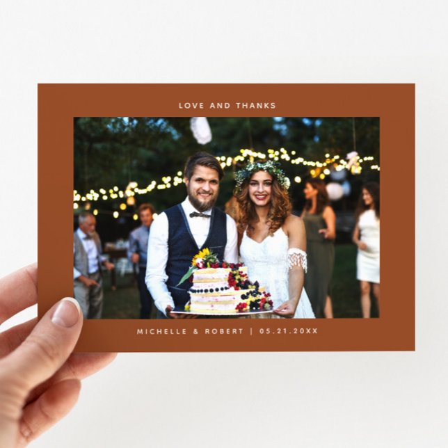 Tarjeta De Agradecimiento Amor y gracias simple foto Boda Terracotta (Subido por el creador)