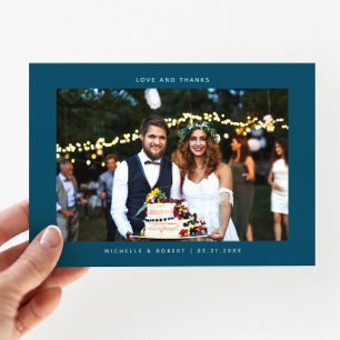 Tarjeta De Agradecimiento Amor y gracias simple foto Boda Verde azulada