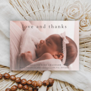Tarjeta De Agradecimiento Amor y gracias Simple Minimal Photo Baby