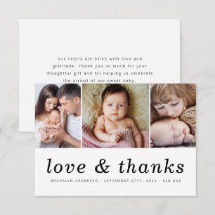 Tarjeta De Agradecimiento Amor y gracias   Tres Recienes nacidos fotográfico