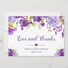 Tarjeta De Agradecimiento Amor y Gracias Violeta Púrpura Acuarela Floral