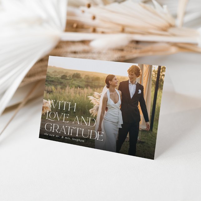 Tarjeta De Agradecimiento Amor y Gratitud | Foto Boda horizontal doblada (Subido por el creador)