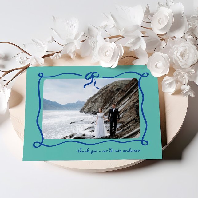 Tarjeta De Agradecimiento Amour | Blue and Verde azulada French Bow and Phot (Subido por el creador)