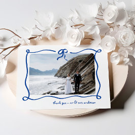Tarjeta De Agradecimiento Amour | Blue French Bow and Photo Boda