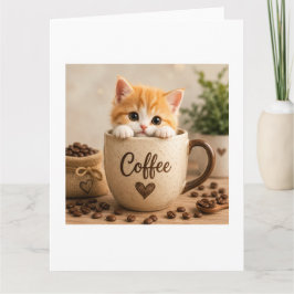 Tarjeta De Agradecimiento Amuleto de Gatito en Taza de Café