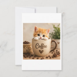 Tarjeta De Agradecimiento Amuleto de Gatito en Taza de Café