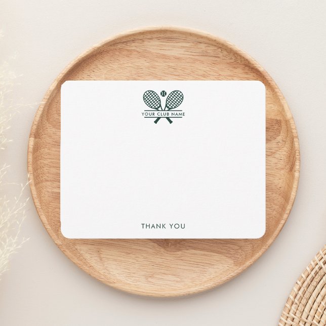 Tarjeta De Agradecimiento Añadir el nombre del club deportivo Entrenador de  (Lawn Tennis Rackets Motif Country Club Thank You Notecard Green Logo)