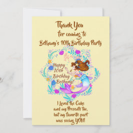 Tarjeta De Agradecimiento Añadir nombre a Mauve de sirena de pelo marrón al