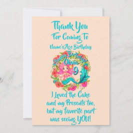 Tarjeta De Agradecimiento Añadir nombre edad Pink Mermaid Blue Tail Birday P
