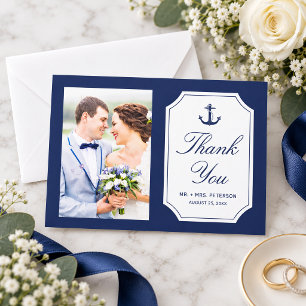 Tarjeta De Agradecimiento Ancla Azul Marítimo de Boda Foto 2