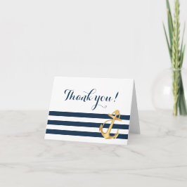 Tarjeta De Agradecimiento Ancla de oro rayas de la marina náutico agradecer